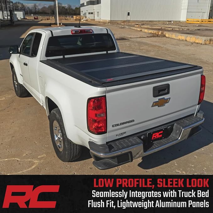 Rough Country Hard Low-Profile Tri-Fold Tonneau Cover for Chevy Colorado & GMC Canyon (2015-2026) - Low-Profile Aluminum Truck Bed Cover, Fits 6' Bed