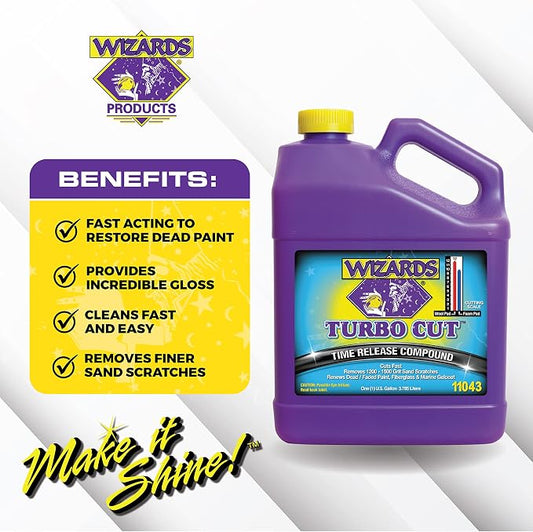 Wizards Turbo Cut Buffing Compound for Car Scratch Repair - 1 Gallon - Removes 1200-1500 Scratches - Rubbing Compound for Cars & Boats - Paint Restorer for Vehicles