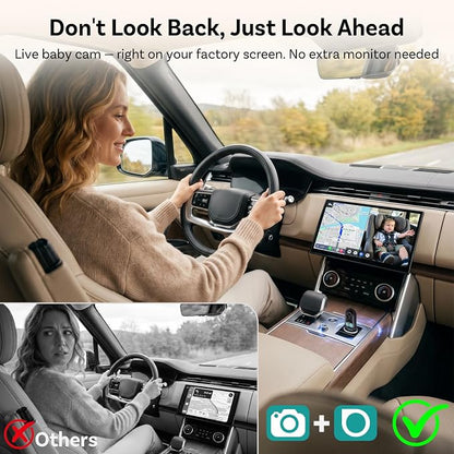 OTTOCAST Cabin Care 2-in-1 Baby Car Camera & Wireless CarPlay Adapter, 1080P Rear Seat View on Car Screen, No Extra Screen, No-Glow Night Vision, 150° Wide Angle, Easy Install, No Android Support
