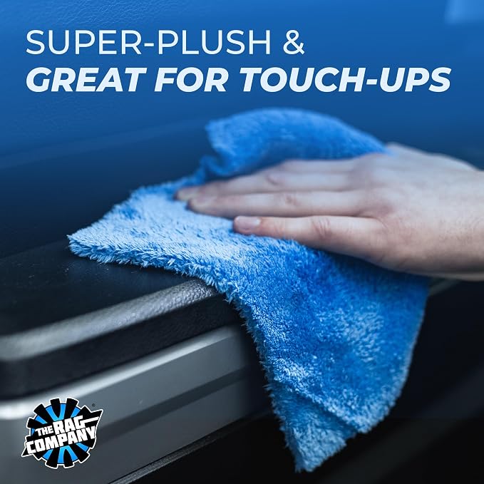 The Rag Company - The Eaglet 500 - Professional Korean 70/30 Blend; Super Plush Microfiber Detailing Towels; Perfect for Wheels, Mirrors, and More; 500GSM; 8inx8in, Blue (10-Pack)