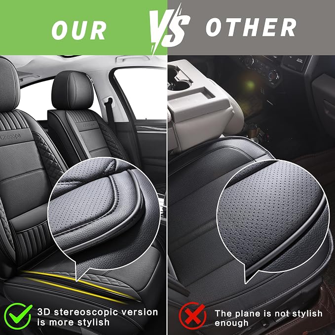 Leather Seat Covers, Beige Car Seat Covers Front Pair, Breathable Car Seat Protectors, Wear-Resistant Car Accessories, Universal Fit for Most Cars,SUVs Truck (Beige-Stripes, Front Pair)