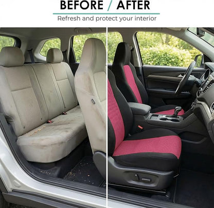 FH Group Full Set Car Seat Covers Classic Cloth Universal Fit Burgundy Seat Covers,Washable High Back Combo Small Car Seat Cover Design Front Seat Covers Automotive Seat Cover for SUV, Sedan, Vans