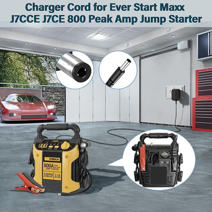 12V Jump Starter Charger for EverStart Maxx Car Camo Jump Starter, Power Cord AC Adapter for Ever Start Max J7CCE J7CE 800A 800 Peak Amp Car Camo Starter Battery with 120 PSI Compressor 3 USB Ports