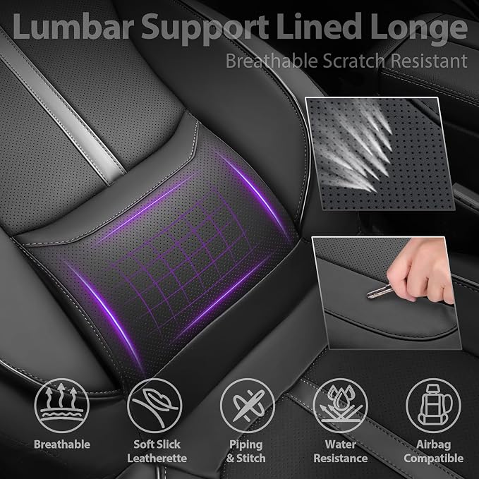 CAR PASS Nappa Leather Seat Covers Front, 3D Foam Support Water Resistant Faux PU Gray Leather Car Seat Covers 2 Pcs, Comfort & Universal Fit for Cars SUV Truck Most Vehicles (Black and Gray)