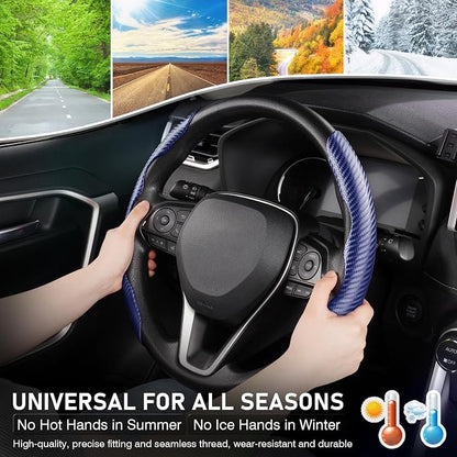 Cartist Steering Wheel Cover, Carbon Fiber Steering Wheel Cover for Men/Women, Anti-Slip, Comfortable Grip, Durable, Universal for 99% Car Interior Accessories (Dark Blue)
