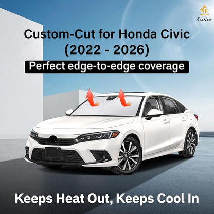 EcoNour Windshield Sunshade Compatible for Honda Civic 11th Gen 2022-2024 2025 2026 Including LX, Sport, EX, Touring, and Si Window Sun Shade Cover, UV Heat Blocker & Protector, Car Accessories