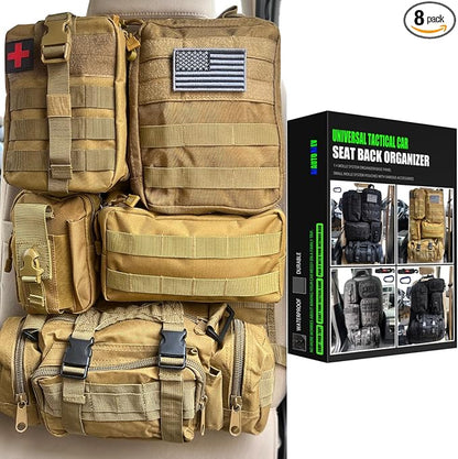 7 PACK Tactical Seat back organizer Truck organizer With 6 Detachable Pouches Universal For Car Truck Ford Jeep Military-Grade Heavier Panels With Multi-functional Packs (khaki)