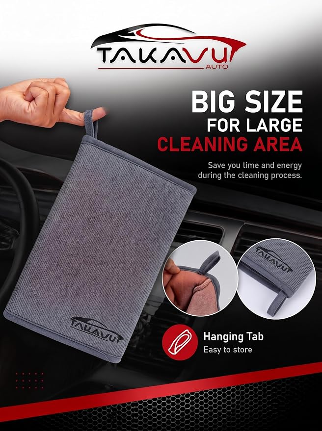 TAKAVU Auto Detailing Clay Mitt 1 Pack 9.7x6.3 inches, Magic Clay Bar Mitt Premium Mesh and Microfiber for Remove Dirts Mud Grime, Car Cleaning Detail Glass Wheel Windshield (Grey)