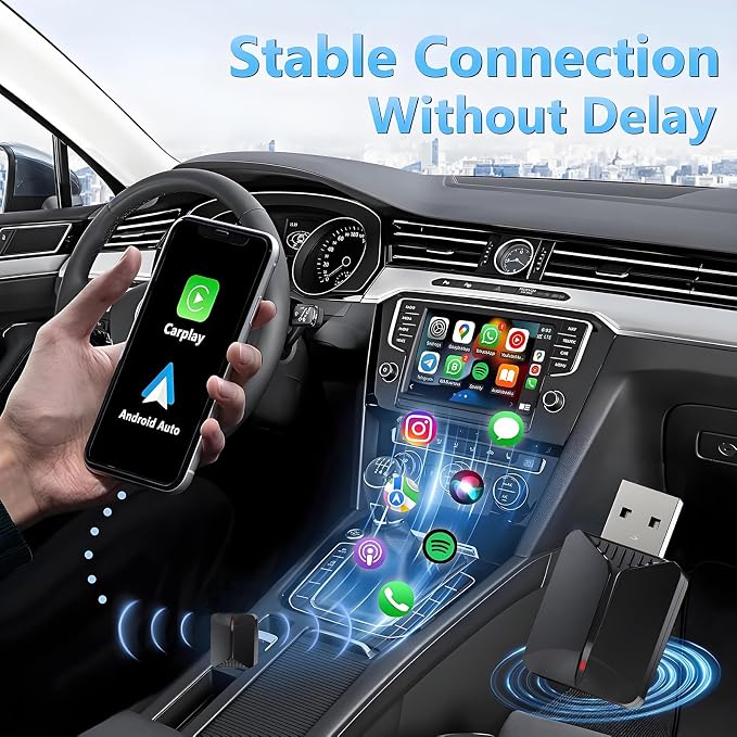 Mini Wireless CarPlay Adapter, Upgrade Wired CarPlay to Wireless for Cars with Built-in Wired CarPlay & Android Auto, Plug and Play Easy Use Fast Stable Connection for iPhone & Android