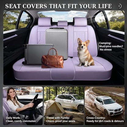 Coverado Car Seat Covers Full Set, Nappa Leather Seat Covers for Cars, Waterproof Automotive Car Seat Covers Interior Accessories Universal Fit Most Sedans, SUVs, Pick-up Trucks (Purple)