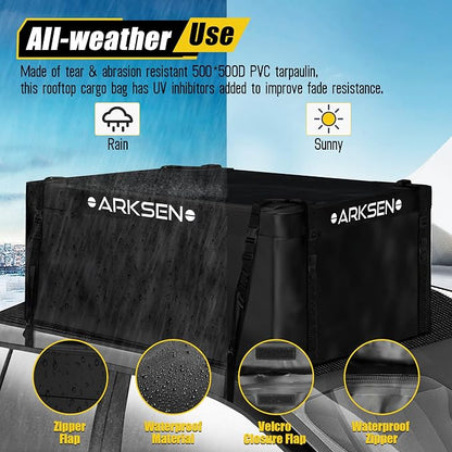 ARKSEN Roof Top Luggage Storage Bag for 43" x 39" Roof Baskets Waterproof 14.5 Cubic Feet (41.73" L x 33.07" W x 18.11" H) with 8 Straps Anti-Slip Mat 4 Door Hooks for All Vehicles with/Without Rack