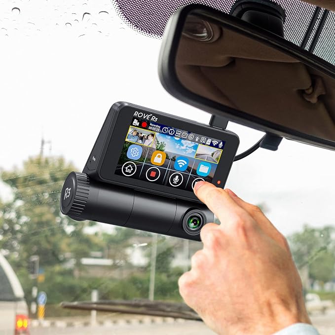 ROVE R3 Dash Cam Front and Rear with Cabin, 3” IPS Touch Screen, 3 Channel Dash Cam 1440P+1080P+1080P, IR Night Vision, 5GHz WiFi, Up to 30MB/s Download Speed, Quad-Mode GPS, Supports 512GB Max