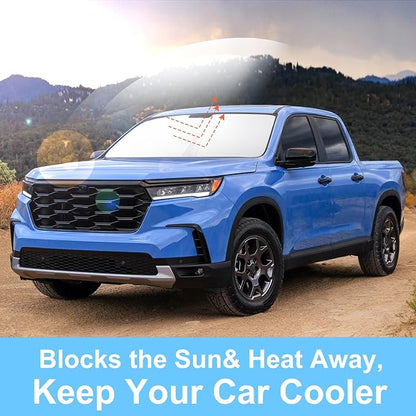 TINGLU Sun Shade for Honda Ridgeline Crew Cab 2017-2024 2025 2026 Accessories Windshield Sun Shade Window Shade UV Rays Protection Sun Visor Cover with Steering Wheel Sunshade Storage Bag