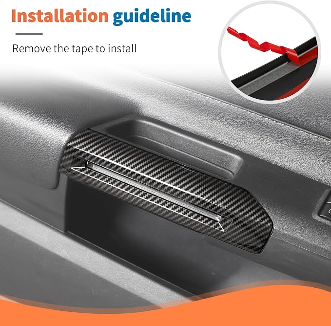 JeCar 4pcs Carbon Fiber Interior Door Handle Trim Cover Kit for Ford Mustang 2015-2024