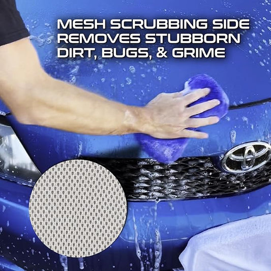 Formula 1 Super Car Wash Sponge Two-Sided Microfiber Sponge with Mesh Scrubber Side Intense Clean Durable & Effective Car Cleaning Supplies