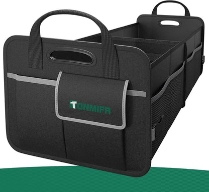 2-Compartment Trunk Organizer & Multi-Compartment Storage Box 600D Waterproof Oxford, with Reflective Strips and 8 Side Mesh Pockets for SUV, Sedan, Minivan- Heavy-Duty Car Organiser(65L)