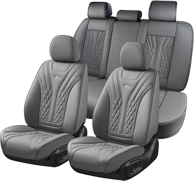 Coverado Car Seat Covers Full Set, 5 Seats Front Seat Cover and Back Seat Covers for Cars, Automotive Seat Covers Nappa Leather Waterproof Seat Covers, Car Seat Protectors Universal for Cars Gray