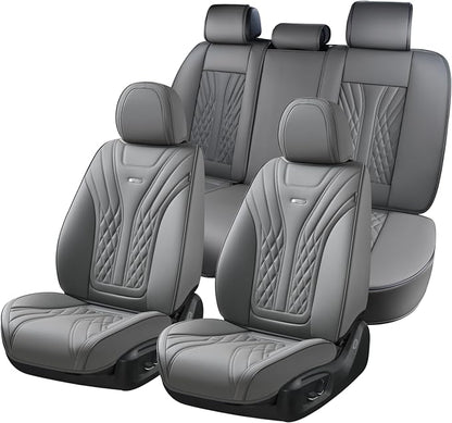 Coverado Car Seat Covers Full Set, 5 Seats Front Seat Cover and Back Seat Covers for Cars, Automotive Seat Covers Nappa Leather Waterproof Seat Covers, Car Seat Protectors Universal for Cars Gray
