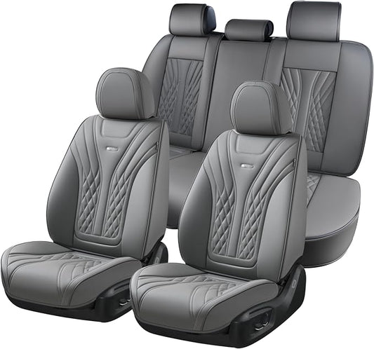 Coverado Car Seat Covers Full Set, 5 Seats Front Seat Cover and Back Seat Covers for Cars, Automotive Seat Covers Nappa Leather Waterproof Seat Covers, Car Seat Protectors Universal for Cars Gray