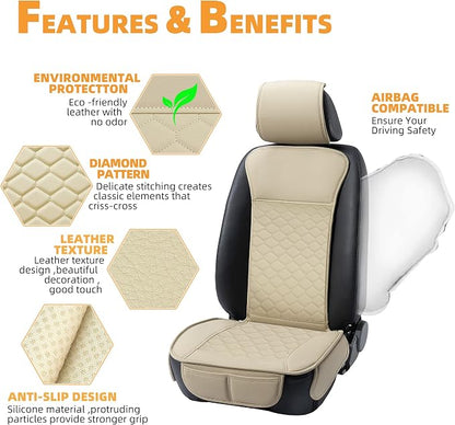 Elantrip Car Seat Cover Full Set Leather Car Seat Protector Universal fit for Most Cars SUVs and Trucks Water Proof Front and Rear Seat Protector Beige