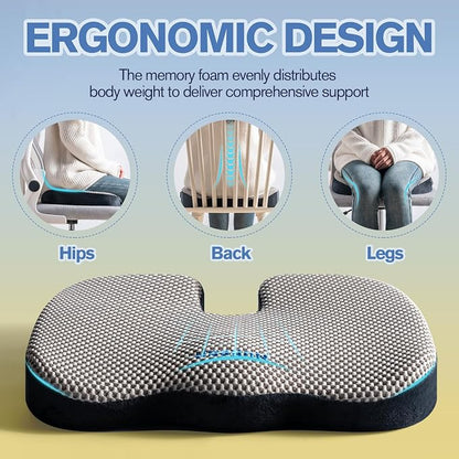 Mureon Office Chair Cushion - Large Memory Foam Ergonomic Chair Cushion for Back & Hip Pressure Relief - Non-Slip Seat Cushion for Car, Desk Chair & Tailbone Pain - Soft Support - Grey
