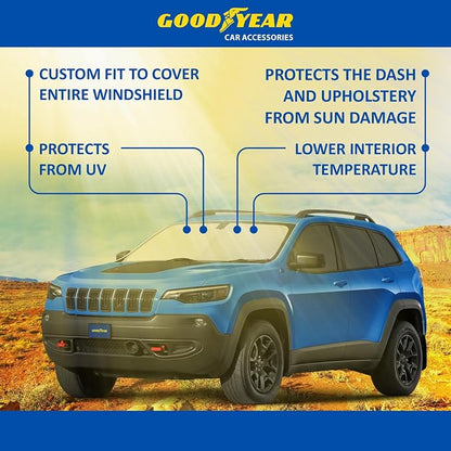 Goodyear Foldable Windshield Sunshade for Jeep Cherokee 2014-2023, SUV car Accessories, Sunshade Cover, Sun Shade Car Windshield, Window Sun Blocker - GY008261
