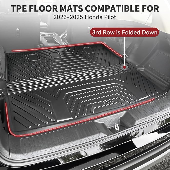 YITAMOTOR Cargo Trunk Liner Compatible with 2023-2025 Honda Pilot, Cargo Mat with Backrest Mat Behind 3rd Row Back Seat Protector, All Weather Custom Fit Black Cargo Mats