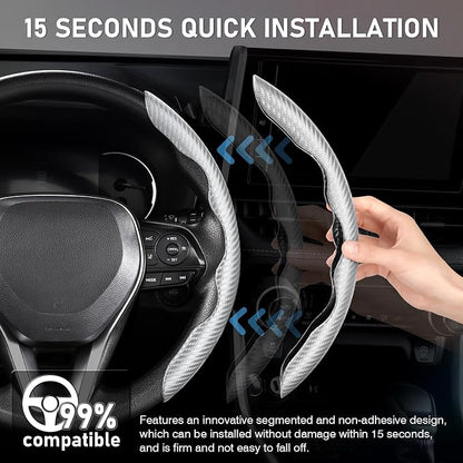 Cartist Steering Wheel Cover, Carbon Fiber Steering Wheel Cover Men/Women, Anti-Slip, Heat Resistant, Durable, Universal for 99% Car Interior Accessories (Silver)