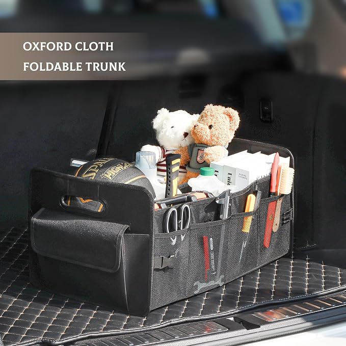 JiatuA Car Trunk Organizer, Car Organizers and Storage Collapsible Multi Compartment Container Box, Adjustable Car Accessories for SUV Sedan Truck, Large Size, Black