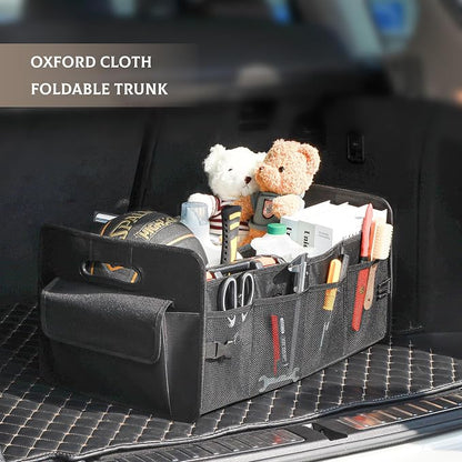 JiatuA Car Trunk Organizer, Car Organizers and Storage Collapsible Multi Compartment Container Box, Adjustable Car Accessories for SUV Sedan Truck, Large Size, Black