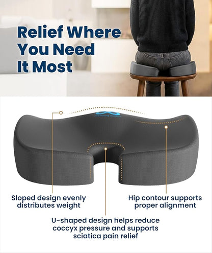 Everlasting Comfort Doctor Recommended Memory Foam Seat Cushion for Office Chairs & Car - Ergonomic Office Desk Accessories - Cushions for Tailbone Pain Relief, Sciatica (Gray, Large)