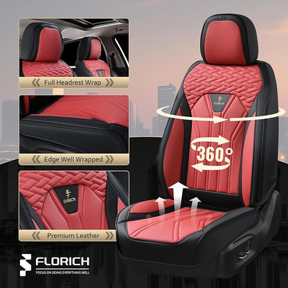 FLORICH Seat Covers for Cars, Waterproof Automotive Seat Covers, Leather Car Seat Covers 2 Pack, Universal Front Seat Cushion Protector for Most Cars Trucks SUV-Black&Burgundy