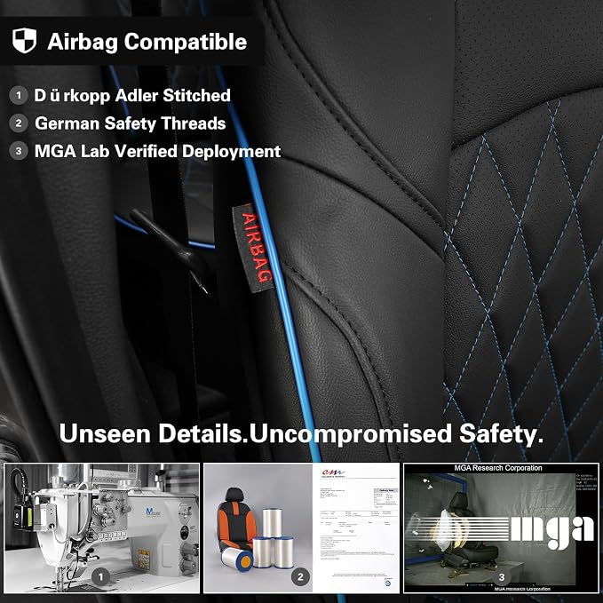 EKR Rav4 Seat Covers Custom Fit for Toyota Rav4 (Hybrid) SE/XSE & (PHEV) GR SPORT 2026, Car Seat Cover Full Set for Suv,Factory-Style Upgrade, Easy-Wipe Protection,Faux Leather(Black with Blue Piping)