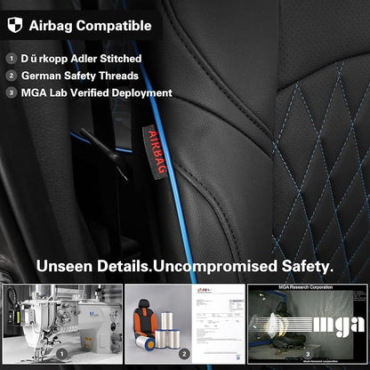 EKR Rav4 Seat Covers Custom Fit for Toyota Rav4 (Hybrid) LE/XLE Premium 2026, Leather Car Seat Cover Full Set for SUV,Faux Leather(Black with Blue Piping)