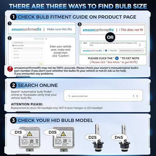 D3S HID Bulbs, 8000K White Blue 35W High/Low Beam, Replacement 66340 42403 42302 42302C1 Xenon Bulbs, UV Resistant, Pack of 2