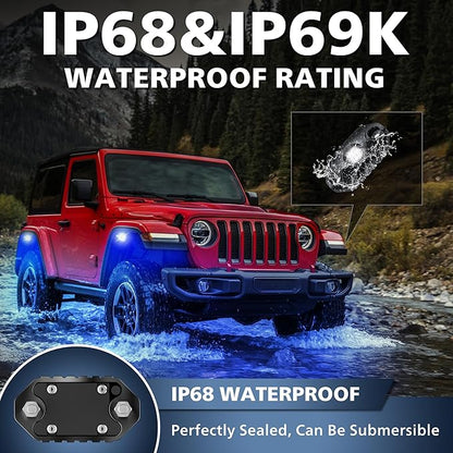 4WDKING Amber LED Rock Lights, 2 Pods IP68 Waterproof Underbody Glow Trail Rig Lamp LED Neon Lights for Truck Off Road Truck Car Boat ATV SUV Motorcycle