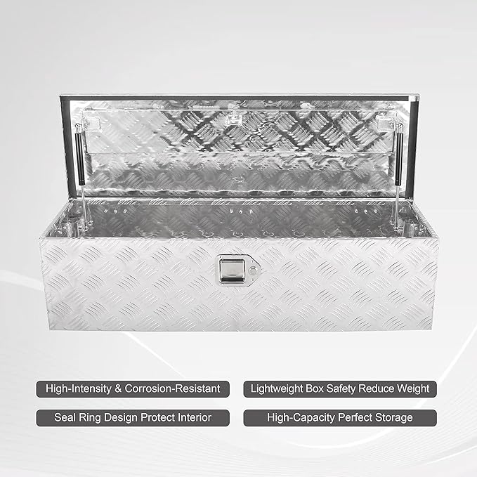 39 Inch Heavy Duty Aluminum Truck Bed Tool Box Underbody Flatbox Truck Car Outdoor Trailer Pickup,RV Storage OrganizerTrailer Storage ToolBox W/Lock & Keys,5 Bar Tread,Silver(39"X13"X10")