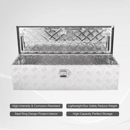 39 Inch Heavy Duty Aluminum Truck Bed Tool Box Underbody Flatbox Truck Car Outdoor Trailer Pickup,RV Storage OrganizerTrailer Storage ToolBox W/Lock & Keys,5 Bar Tread,Silver(39"X13"X10")