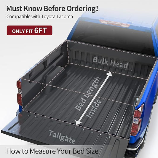 oEdRo Soft Tri-fold Truck Bed Tonneau Cover Compatible with 2016-2023 Toyota Tacoma with 6ft Bed, Fleetside with Track Rail System (Excl. Trail)