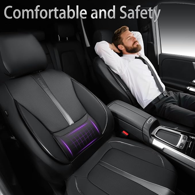 CAR PASS Nappa Leather Seat Covers Front, 3D Foam Support Water Resistant Faux PU Gray Leather Car Seat Covers 2 Pcs, Comfort & Universal Fit for Cars SUV Truck Most Vehicles (Black and Gray)