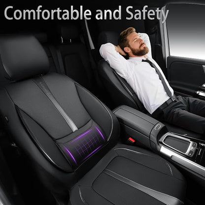 CAR PASS Nappa Leather Seat Covers Front, 3D Foam Support Water Resistant Faux PU Gray Leather Car Seat Covers 2 Pcs, Comfort & Universal Fit for Cars SUV Truck Most Vehicles (Black and Gray)