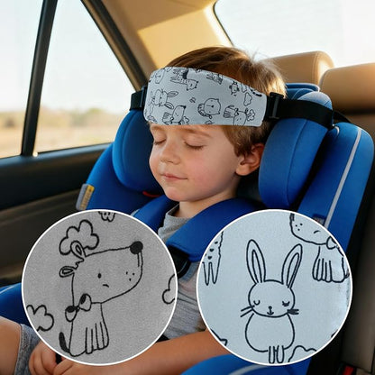 Luckyiren 2-Pack Baby Car Seat Head Support Strap, Blue Cotton with Cartoon Dog Print, Adjustable Headband for Stroller, Machine Washable Neck Support for Infants and Toddlers