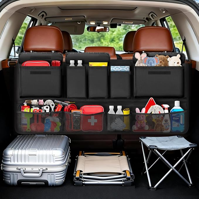 MoKo Trunk Organizer for SUV, Car Organizer with 10 Pockets Large Capacity & 3 Adjustable Straps for Easy Installation, Hanging Car Storage Universal Fit for Sedans, SUVs, MPVs, Trucks, 35.5 x 18.2in