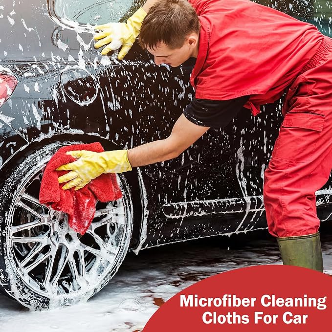 Tallew 15 Pcs Car Microfiber Towels Buffing Drying Wash Cleaning Cloths Plush Large Towels Thick Care Polishing Detailing Waxing Scratch Proof Towel, 15.75 x 15.75 Inch (Red)