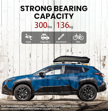 300lbs Roof Rack Cross Bars Compatible with Subaru Crosstrek Wilderness 2024 2025 2026 & Volkswagen Tiguan 2018-2026 & Taos 2022-2026 Aluminum Lockable Roof Rails Crossbar for Bike Kayak Cargo