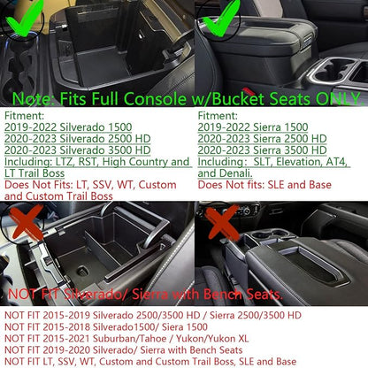 Full Size Center Console Organizer Tray Compatible with 2019-2022 Chevy Silverado/GMC Sierra 1500 and 2020-2022 2023 Silverado/Sierra 2500HD 3500HD Accessories -Full Console w/Bucket Seats ONLY, Black