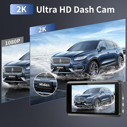 2K Dual Dash Camera for Cars, Free 64G SD Card, FHD 2K+1080P Dash Cam Front and Rear, 3.2'' IPS Screen, 176° Wide Angle Dashcam, 24H Parking Monitor, G-Sensor, Loop Recording, Night Vision, WDR