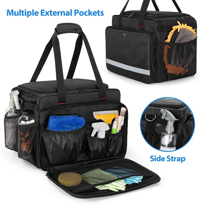 samdew Large Detailing Bag, Detail Organizer for Auto Detailing Supplies Storage, Car Cleaning Caddy for Vehicle Wash Tools, Car Care Box for Detailing Bottles, Towel, Buffer and More, Bag Only