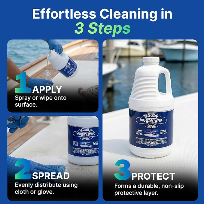 Woody Wax Boat Protection Refill Pack, Non-Skid Deck Wax & Professional Metal Restorer, All-In-One Marine Protection for Decks, Hulls & Towers; No-Buff Formula Against Corrosion & Saltwater, 64 oz