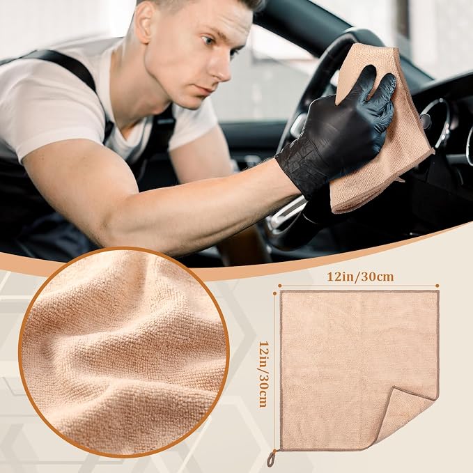 Weysat 10 Pcs Leather Car Interior Detailing Brush Set, Microfiber Cloth Applicator, Absorbent Sponge Block, Natural Bristles Brushes Scratch-free Ultra-soft for Interiors Furniture Seats Leather Care